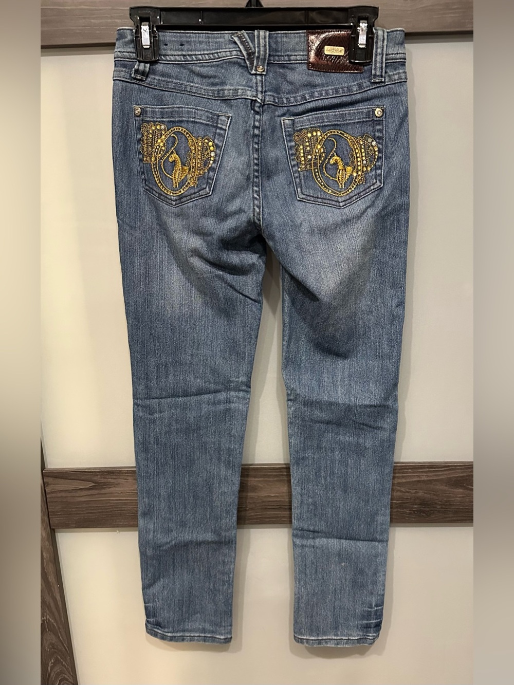 Vintage 90s Y2K Baby Phat Embroidered Gold Bling Cat Logo Jeans Girls 12